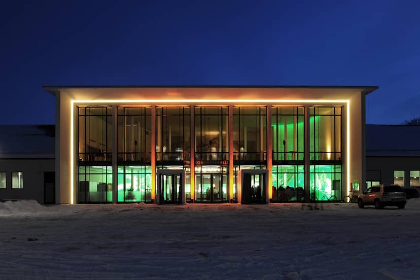 Alte Kongresshalle Mezzanine Gallery: modern event venue, exterior lighting