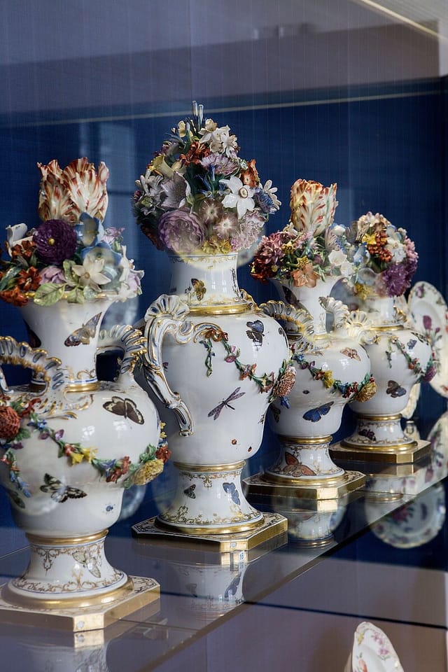 Nymphenburg porcelain vase, floral, butterflies, luxury event
