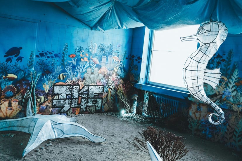 KUNSTLABOR 2 underwater party event, DIY decor