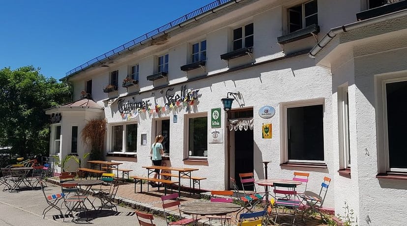 Bavarian beer garden, rustic charm, corporate event
