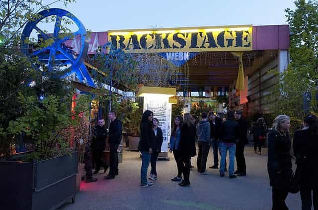 Urban venue backstage, industrial chic, event space
