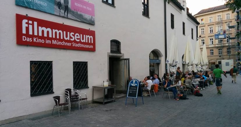 Outdoor café seating at Münchner Stadtmuseum for event activation and venue pre-function space.