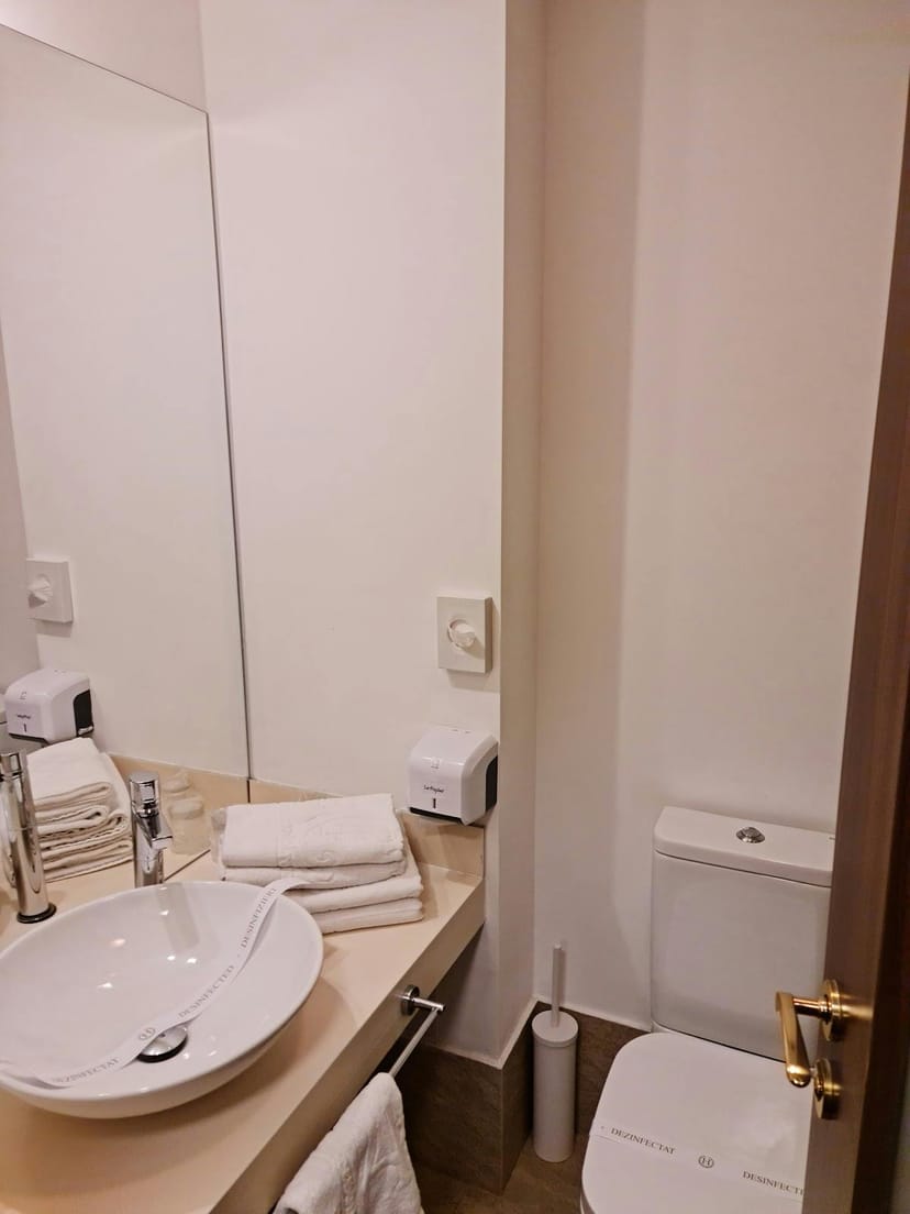 Untidy Hotel Capitol Salonul Royal restroom with messy hand towels; event venue maintenance.