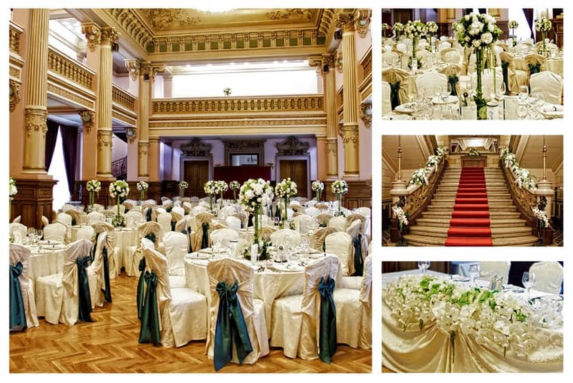 Colosseum Grand Ballroom at Palatul Bragadiru with grand staircase for upscale wedding gala venue.