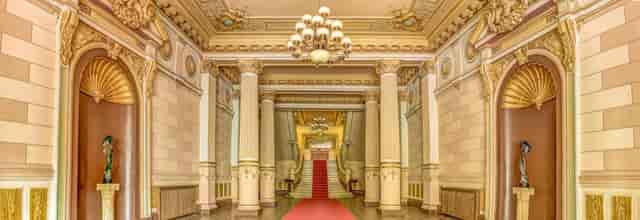Palatul Bragadiru concert hall foyer, elegant gala venue for VIP receptions.