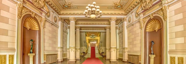 Palatul Bragadiru concert hall foyer, elegant gala venue for VIP receptions.