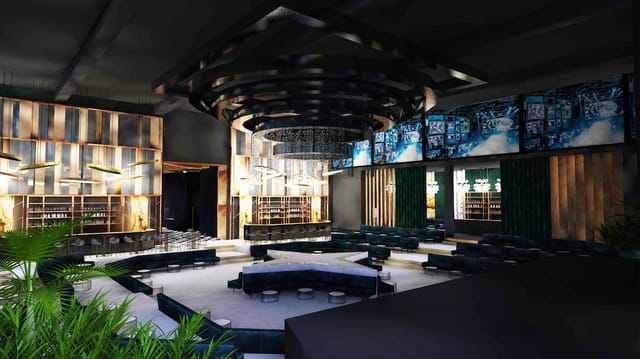 Face Club Bucharest multi-level event lounge with tiered seating for networking and product launches.
