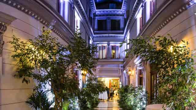 Casa Capsa Hotel atrium with lush greenery for upscale cocktail receptions and events.