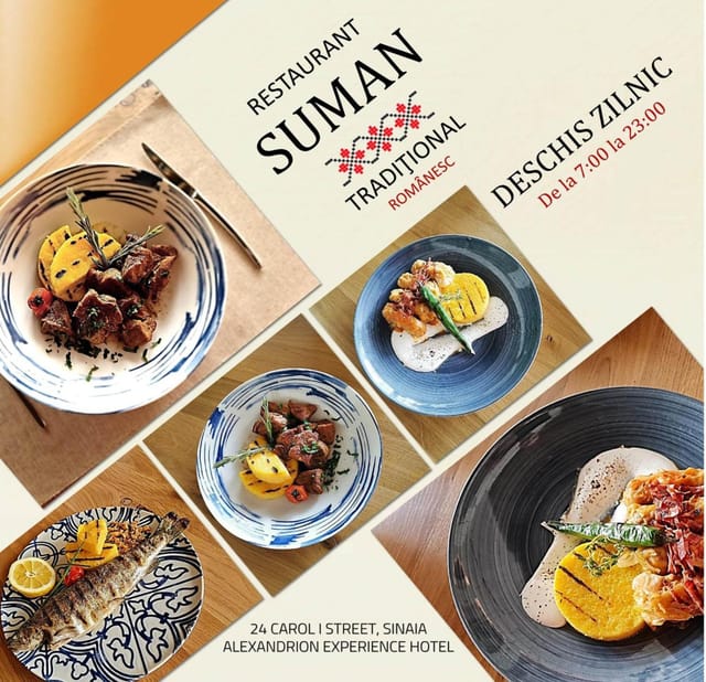 Romanian cuisine food concept board for elegant hotel restaurant catering and event dining.
