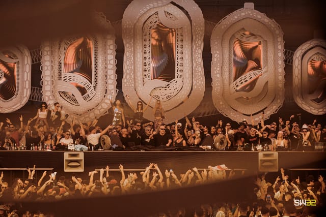 Sunwaves Festival stage with immersive LED visuals for electronic music and dance events.