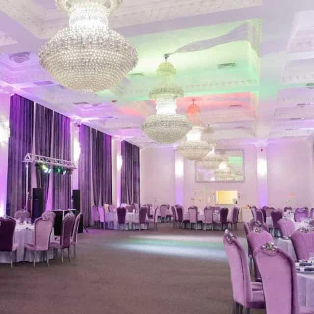 Salon Princess ballroom with crystal chandeliers, perfect for wedding receptions and social galas.