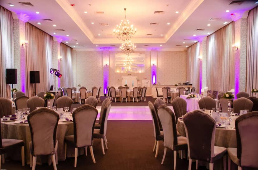 Salon Princess ballroom with purple lighting for gala dinner and event hosting.