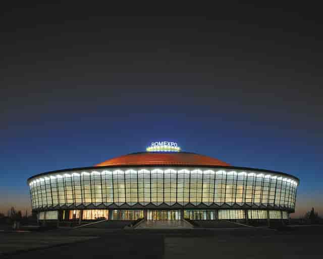 ROMEXPO exhibition pavilion featuring high-capacity space for trade shows and conferences.