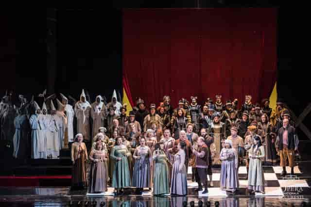 Studioul Experimental stage set with cast ensemble for opera performance and theatrical event.