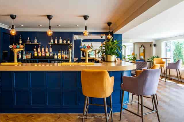 Stylish bar area in Brookfield Barn, ideal for networking events and cocktail receptions.