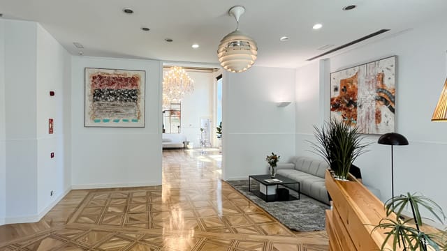 Main Hall at Gran Vía Venue reception area with modern decor for events and meetings.