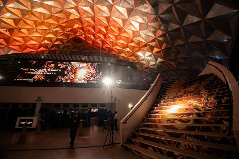 Geometric ceiling lighting in Circa Amsterdam dining area for film premiere event activation.