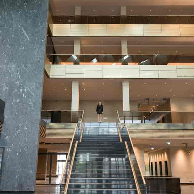 Maritim Hotel Amsterdam atrium, dramatic staircase: grand event venue and VIP registration space.