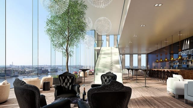 Maritim Hotel Amsterdam event space with panoramic windows for upscale cocktail receptions.