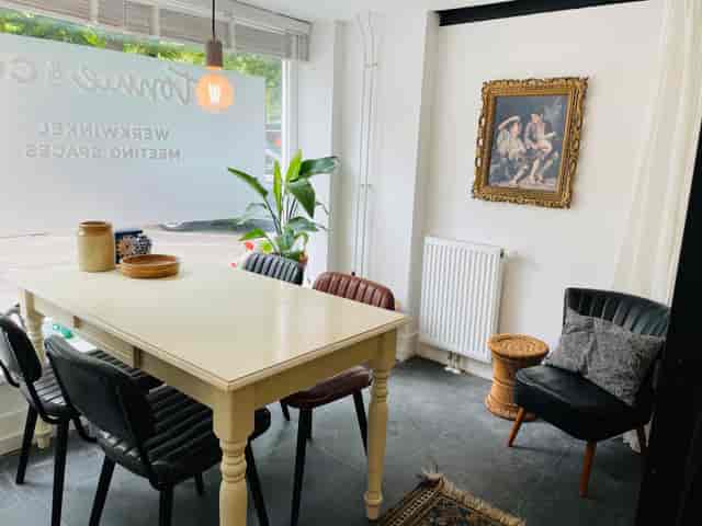 Boutique meeting room with residential decor for creative workshops and professional consultations.