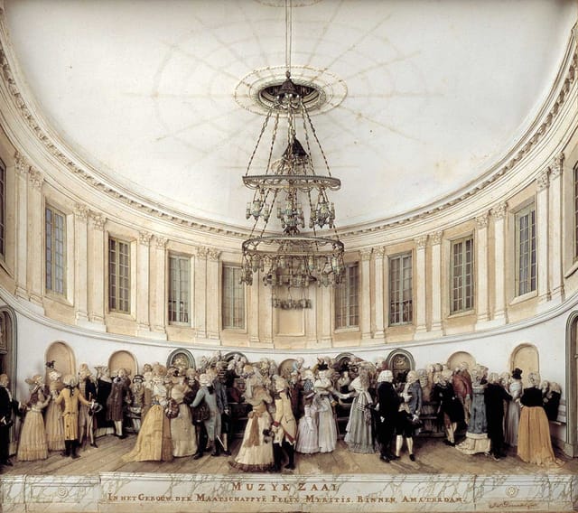 Crowd congestion in the historic Felix Meritis concert hall, event venue management.