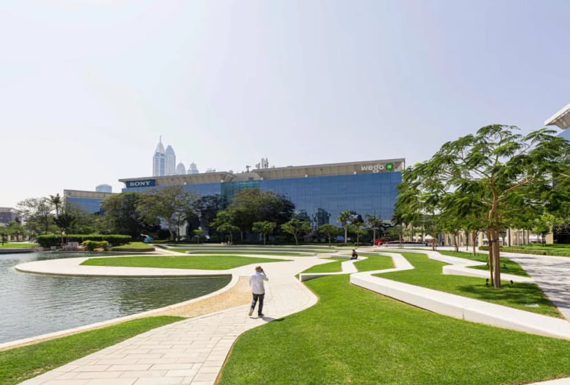 Outdoor amphitheater in Dubai Internet City for corporate activations and networking events.