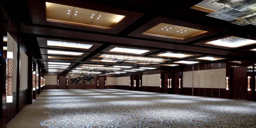 Al Baraha Ballroom with coffered lighting, perfect for corporate events and luxury wedding venues.