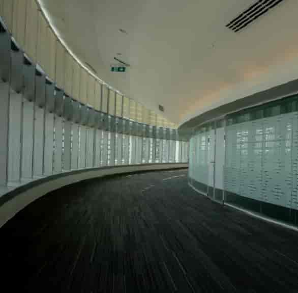 Modern Jafza One Convention Centre pre-function corridor for corporate event registration.