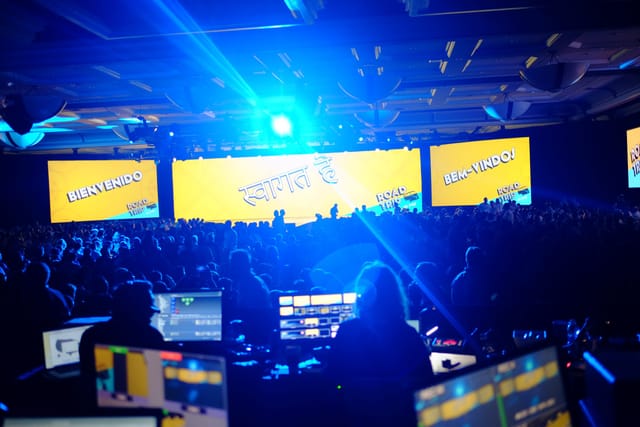 Keynote event setup with LED screens at Encore Dubai for corporate conferences and productions.