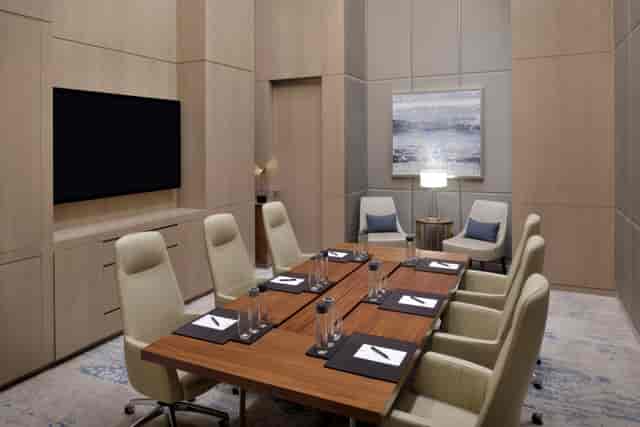 Luxury boardroom in Address Montgomerie with ergonomic seating for executive meetings and events.