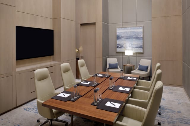 Luxury boardroom in Address Montgomerie with ergonomic seating for executive meetings and events.