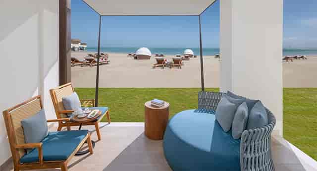 VIP lounge on outdoor terrace at Anantara Mina Al Arab for corporate retreats and executive events.