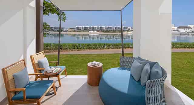 Outdoor terrace breakout space for luxury VIP strategy sessions and networking events.