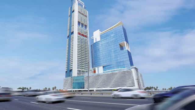 Mövenpick Jumeirah Village Triangle high-rise, ideal for luxury corporate conferences and events.