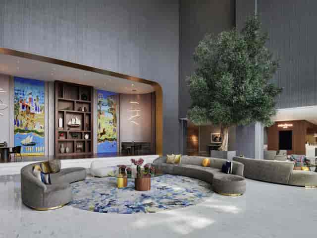 Muhra and Stallion lobby, modern networking venue for VIP events and executive meetings.