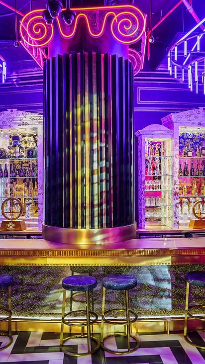 Backlit bar at FIVE Jumeirah Village, luxury event beverage station for gala and VIP lounge.