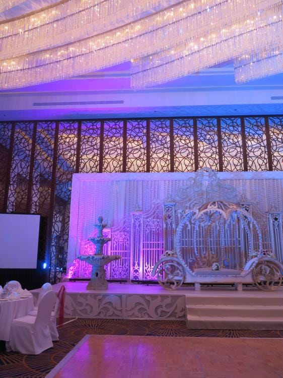 Luxury Zabeel Ballroom stage with ornate seating for weddings and themed galas.