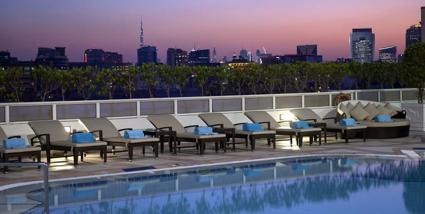 Rooftop sunset cocktail reception at Crowne Plaza Dubai, perfect for corporate incentive events.