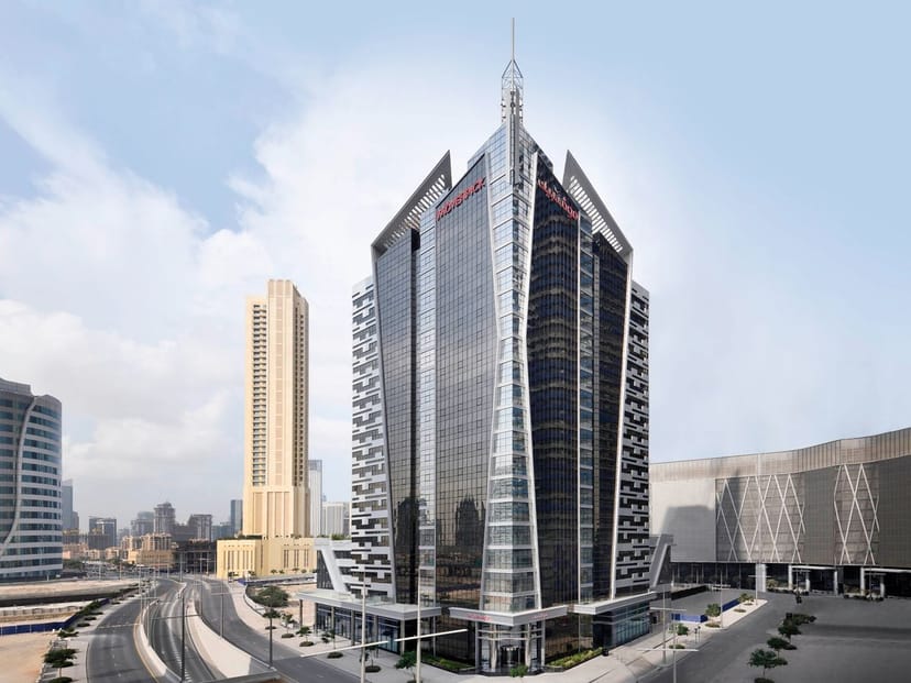 Modern corporate conference venue at Mövenpick Hotel Apartments Downtown Dubai for business events.