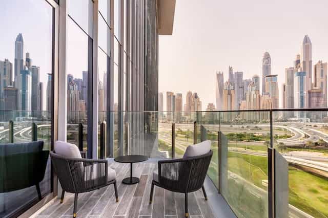 Taj Jumeirah Lakes Towers VIP balcony, skyline view for executive meetings and corporate events.