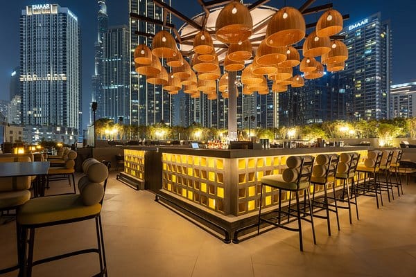 Rooftop bar at Address Downtown with skyline views for corporate cocktail and networking events.