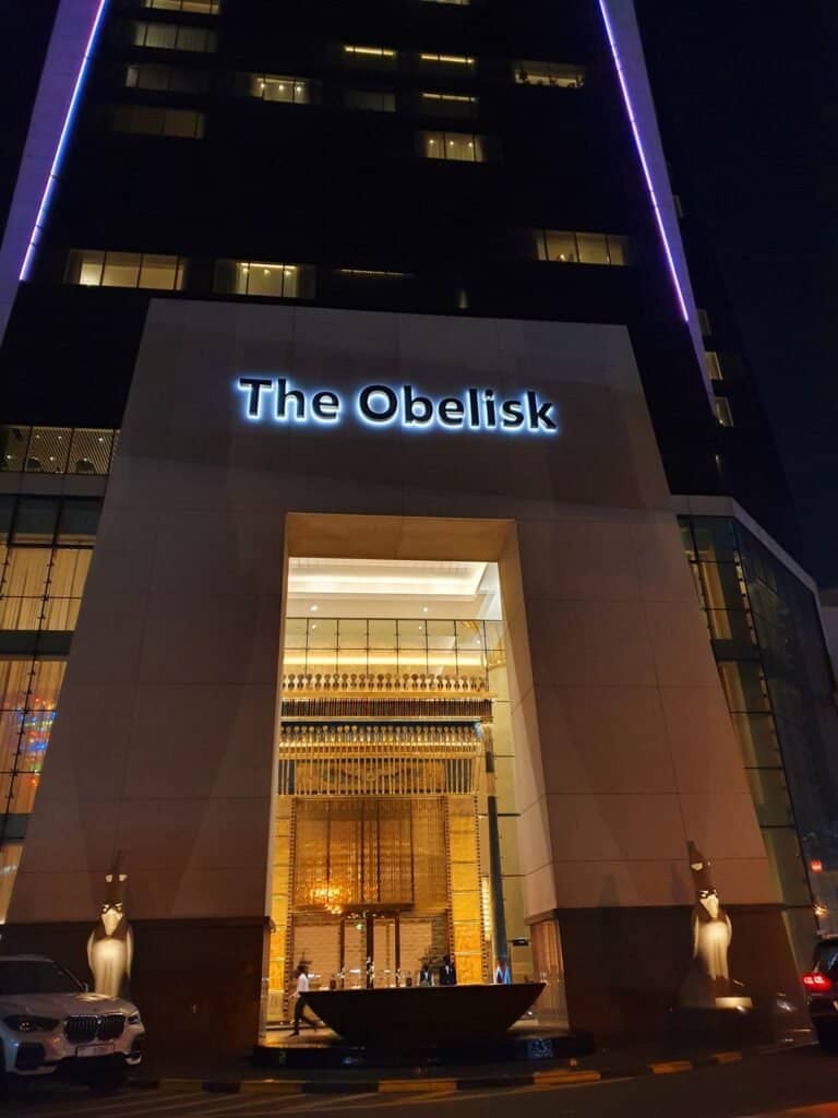 Modern Sofitel Dubai The Obelisk event entrance for corporate meetings and gala dinner arrivals.