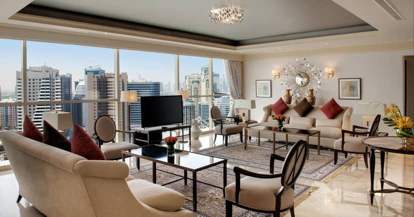 Luxury suite at Grand Millennium Dubai for executive board meetings and VIP hospitality.