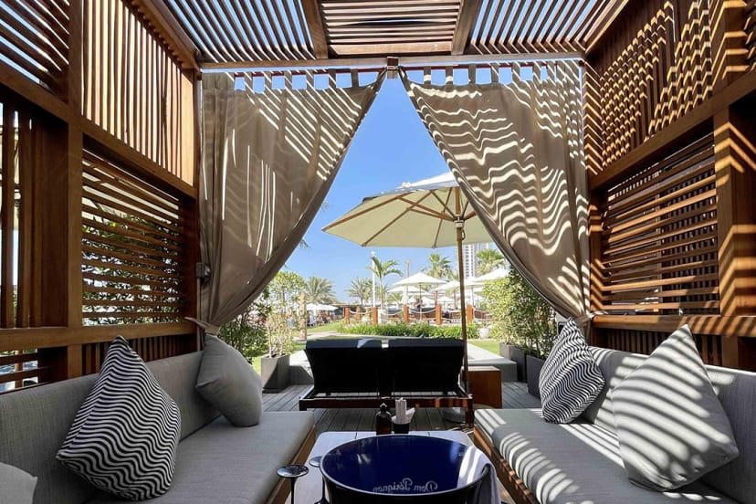Luxury private cabana at Azure Beach, perfect for VIP event hospitality and executive retreats.