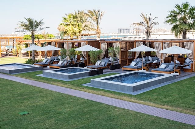 Private cabana with plunge pool for VIP hospitality and corporate networking events.