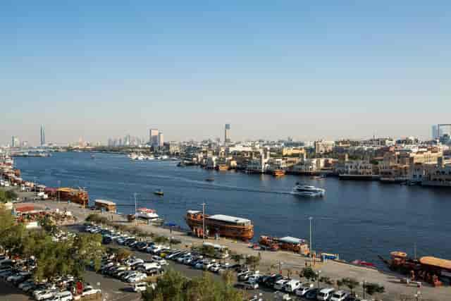 Riviera Hotel Dubai meeting room with waterfront view for corporate events and outdoor receptions.