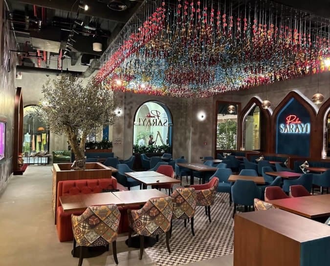 Al Safa restaurant interior with dramatic archways for corporate dinners and networking events.