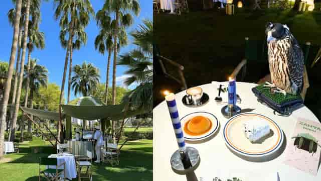 Luxury falconry-themed dinner event at Al Safa Dining for experiential corporate events.