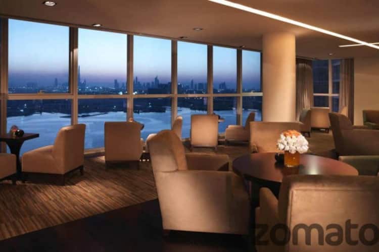 Luxury lounge with skyline views, ideal for executive networking and corporate events in Dubai.