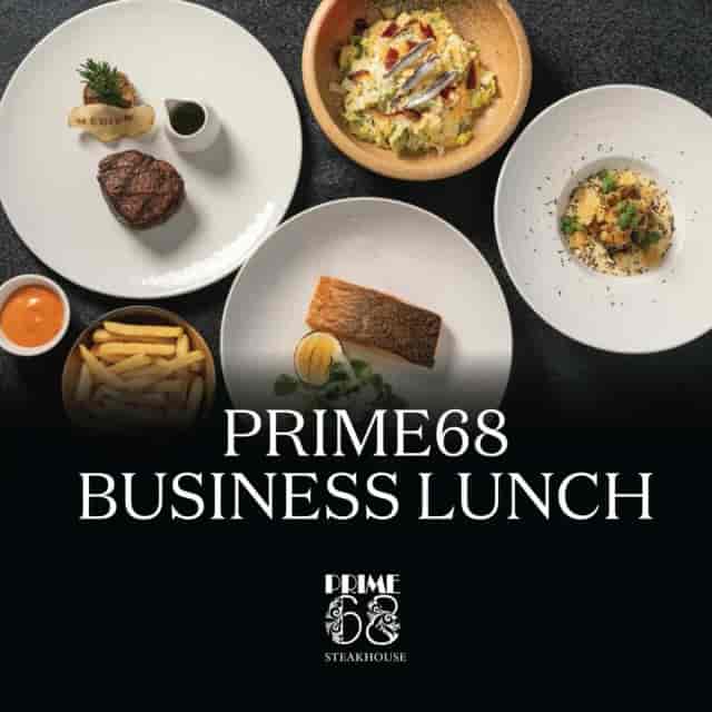 Private Dining at Prime68: Premium menu layout for executive board meetings and VIP business lunches.